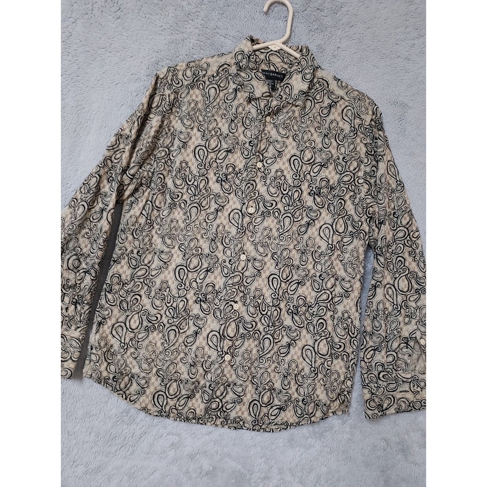 Jhane Barnes Shirt Men Medium Paisley Retro Psychedelic Silk Blend Funky Beige M